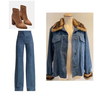 DENIM DISTRESSED JACKET WITH FAUX FUR- PRELOVED - M/L